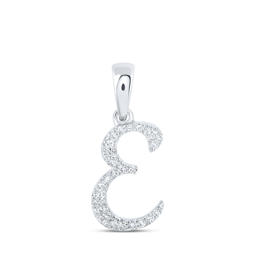 10kt White Gold Womens Round Diamond E Initial Letter Pendant 1/8 Cttw