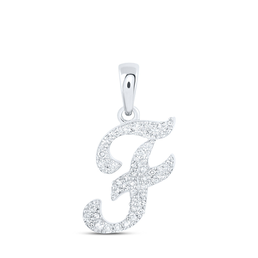 10kt White Gold Womens Round Diamond F Initial Letter Pendant 1/8 Cttw