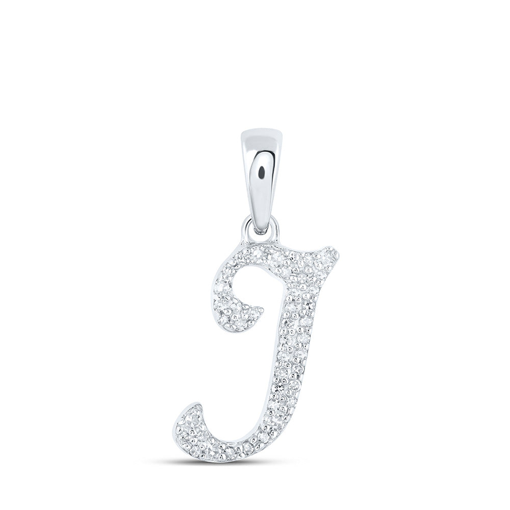 10kt White Gold Womens Round Diamond I Initial Letter Pendant 1/8 Cttw