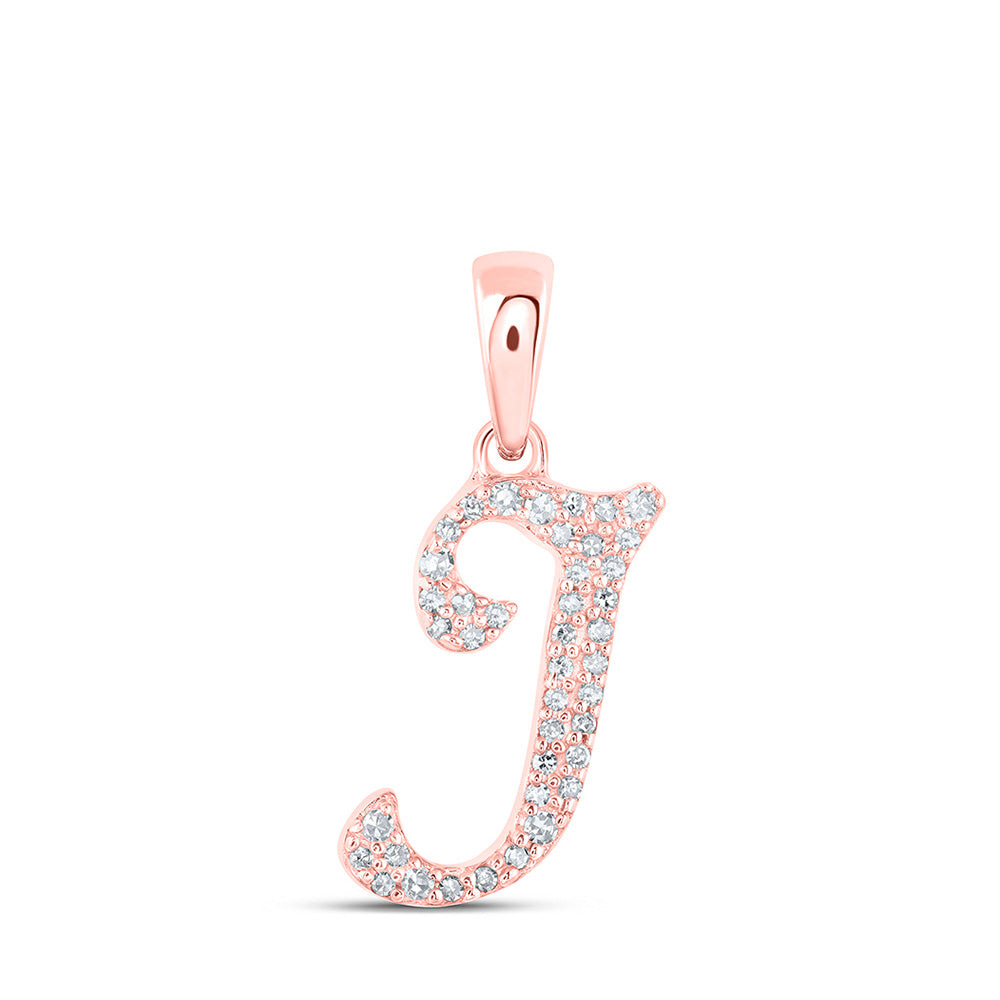 10kt Rose Gold Womens Round Diamond I Initial Letter Pendant 1/8 Cttw