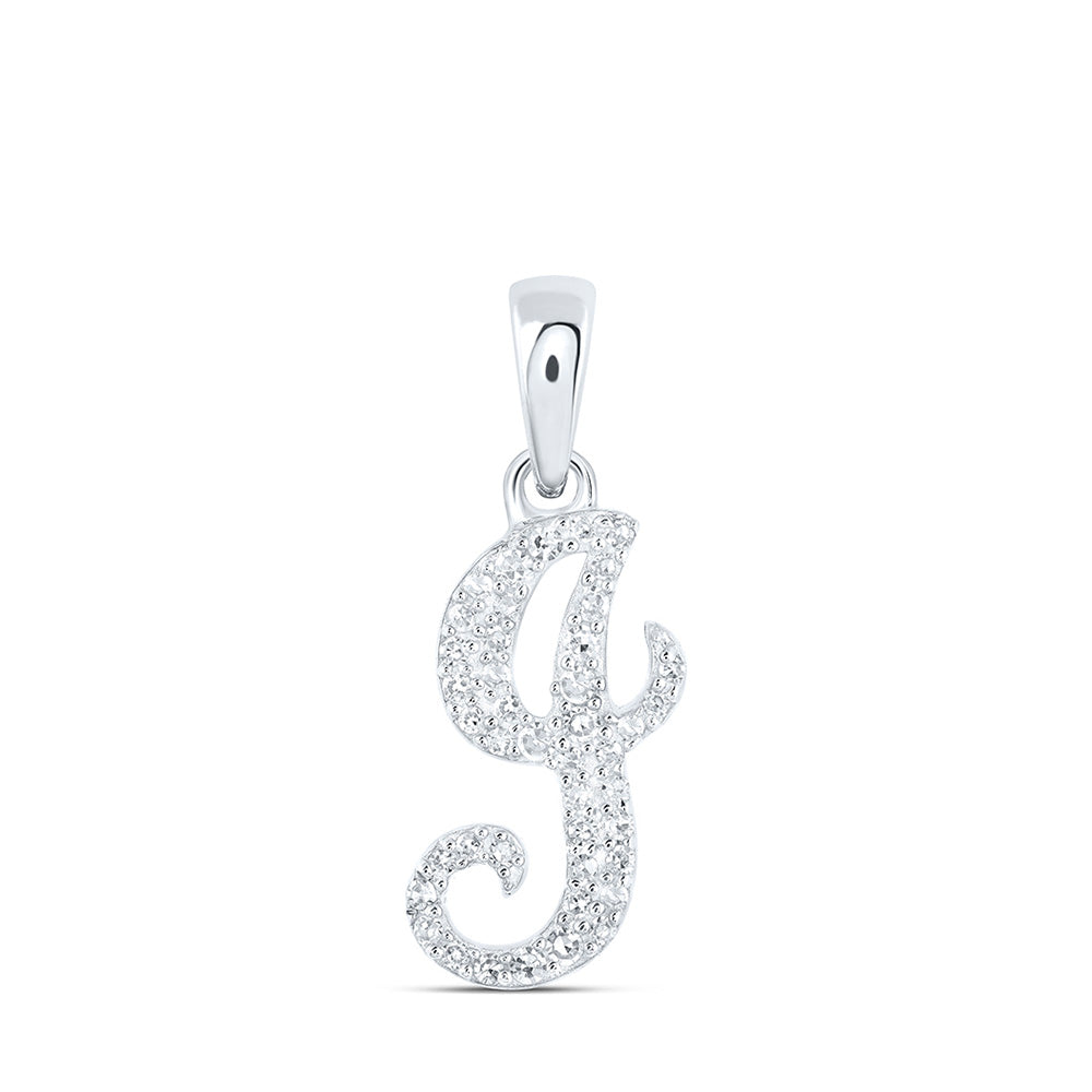 10kt White Gold Womens Round Diamond J Initial Letter Pendant 1/8 Cttw