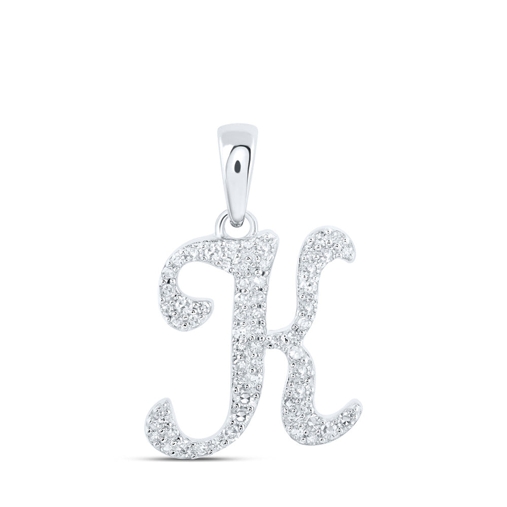 10kt White Gold Womens Round Diamond K Initial Letter Pendant 1/5 Cttw