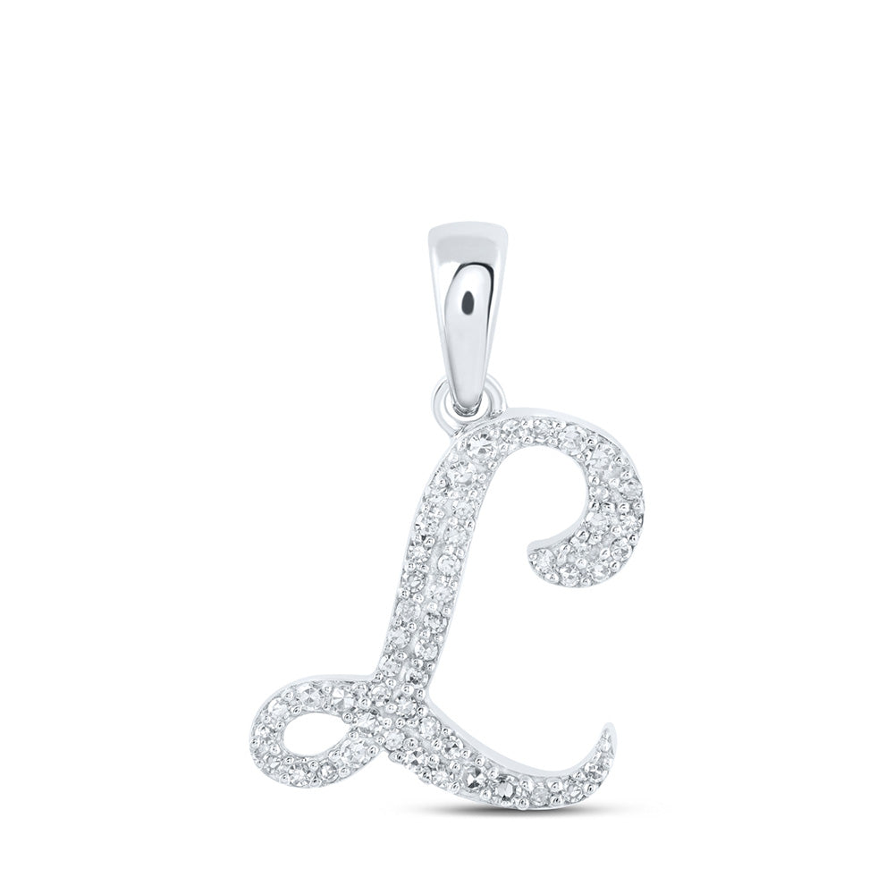 10kt White Gold Womens Round Diamond L Initial Letter Pendant 1/8 Cttw