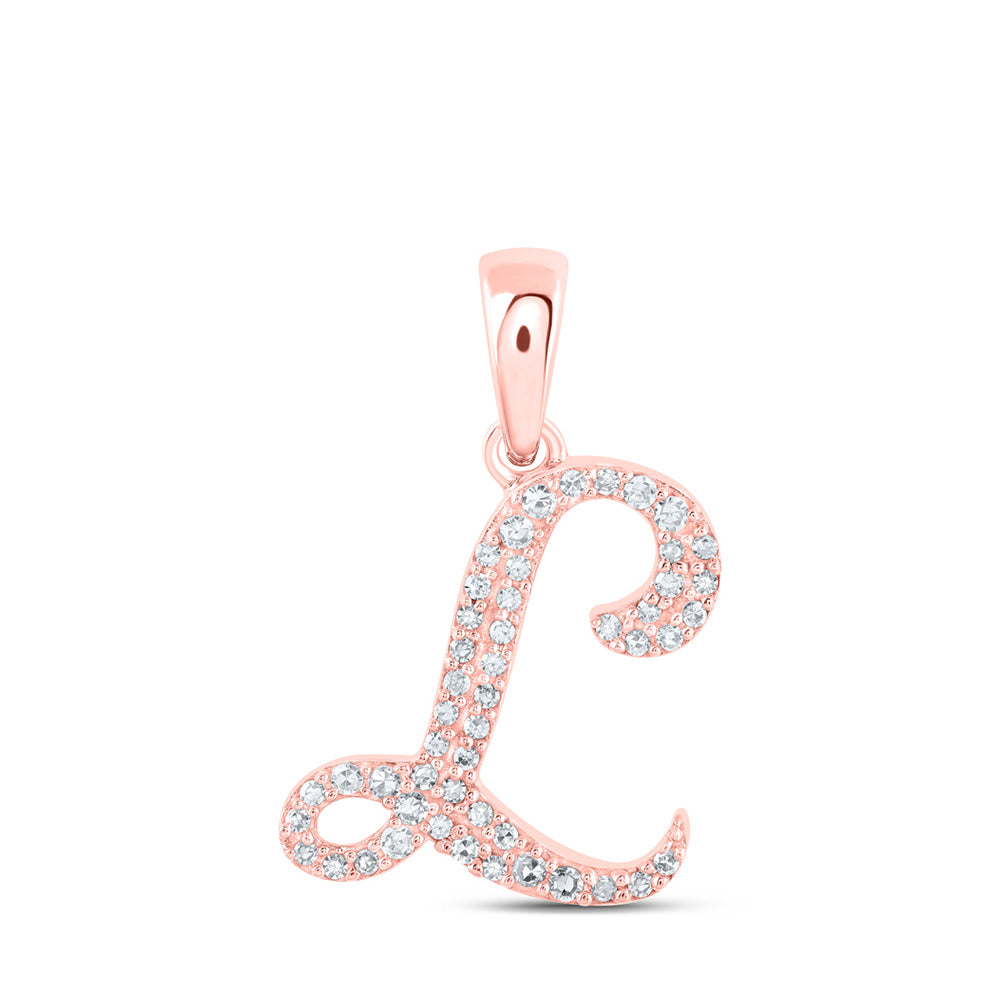 10kt Rose Gold Womens Round Diamond L Initial Letter Pendant 1/8 Cttw