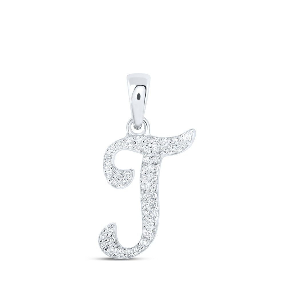 10kt White Gold Womens Round Diamond T Initial Letter Pendant 1/10 Cttw