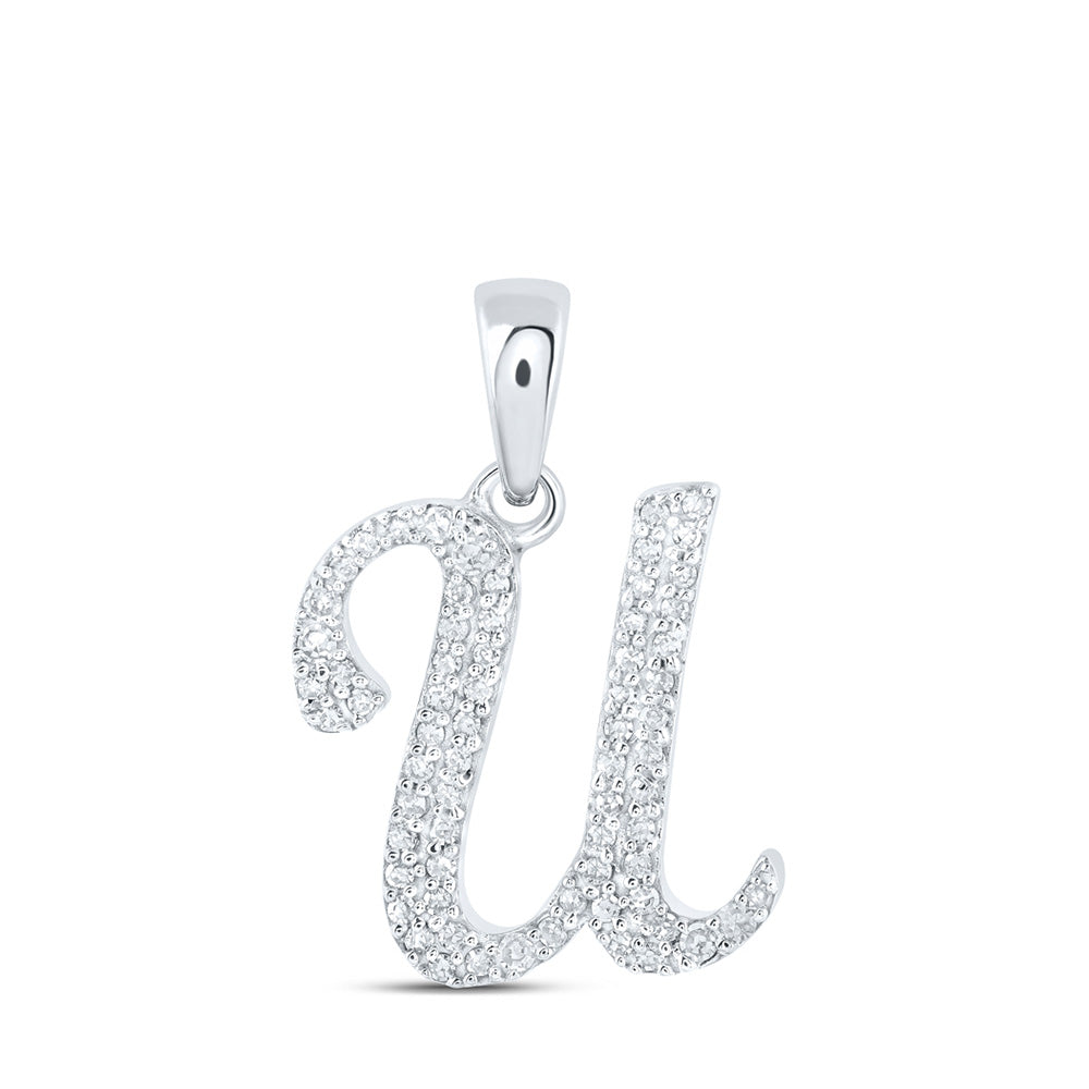 10kt White Gold Womens Round Diamond U Initial Letter Pendant 1/6 Cttw