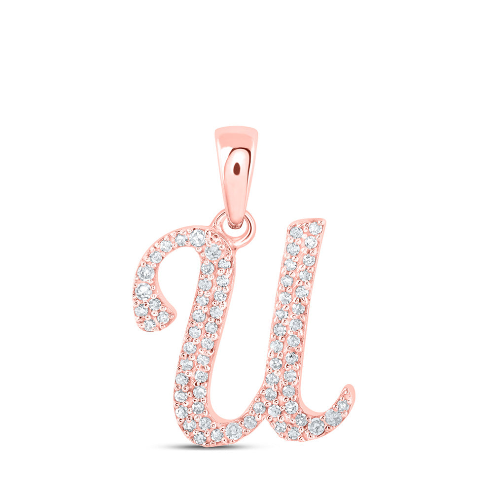 10kt Rose Gold Womens Round Diamond U Initial Letter Pendant 1/6 Cttw