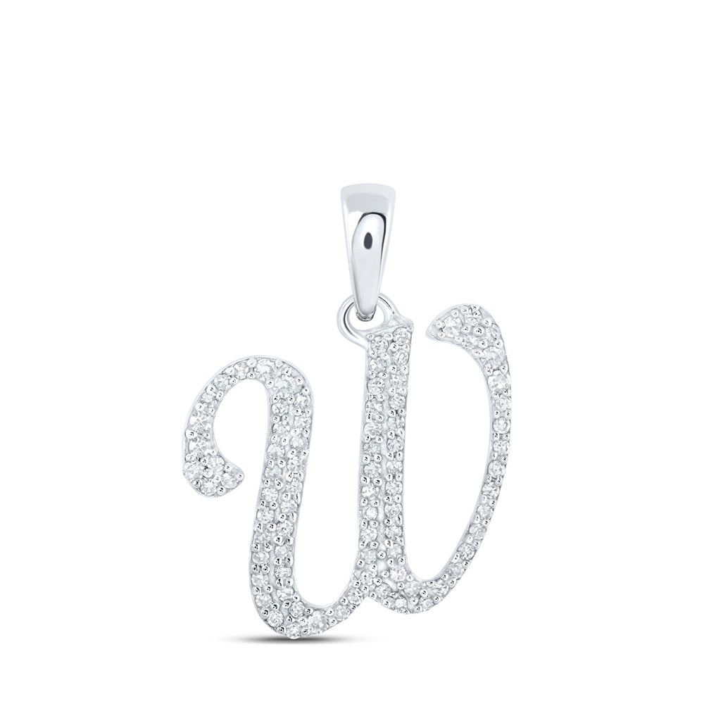 10kt White Gold Womens Round Diamond W Initial Letter Pendant 1/5 Cttw