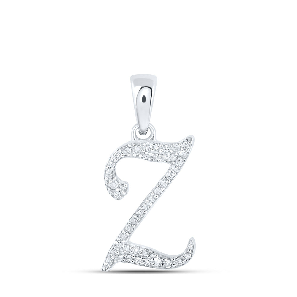 10kt White Gold Womens Round Diamond Z Initial Letter Pendant 1/10 Cttw