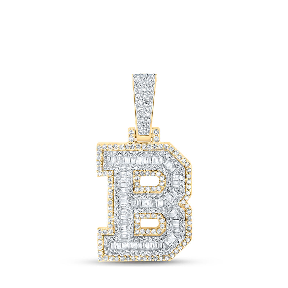 10kt Yellow Gold Mens Baguette Diamond B Initial Letter Charm Pendant 3/4 Cttw