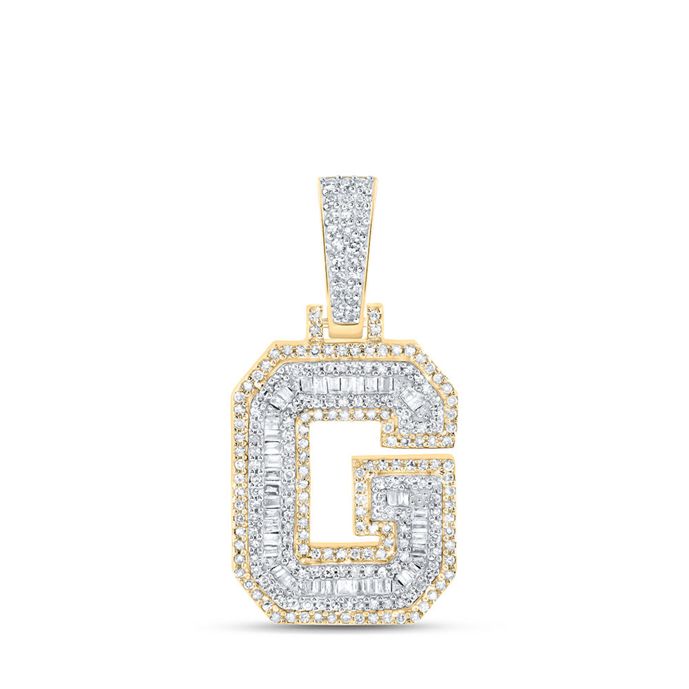 10kt Yellow Gold Mens Baguette Diamond G Initial Letter Charm Pendant 5/8 Cttw