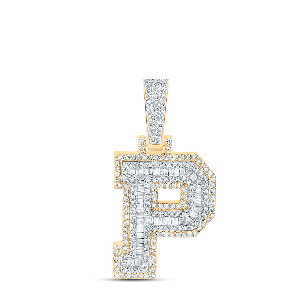 10kt Yellow Gold Mens Baguette Diamond P Initial Letter Charm Pendant 5/8 Cttw