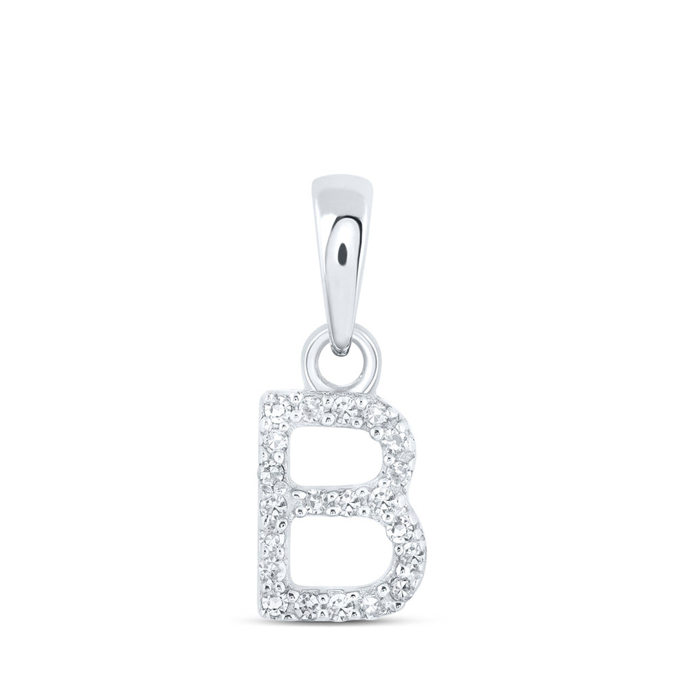 10kt White Gold Womens Round Diamond B Initial Letter Pendant 1/20 Cttw