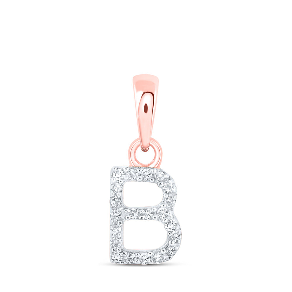 10kt Rose Gold Womens Round Diamond B Initial Letter Pendant 1/20 Cttw