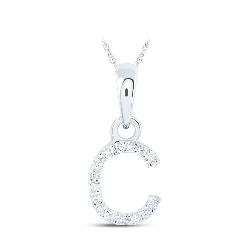 10kt White Gold Womens Round Diamond C Initial Letter Pendant .03 Cttw