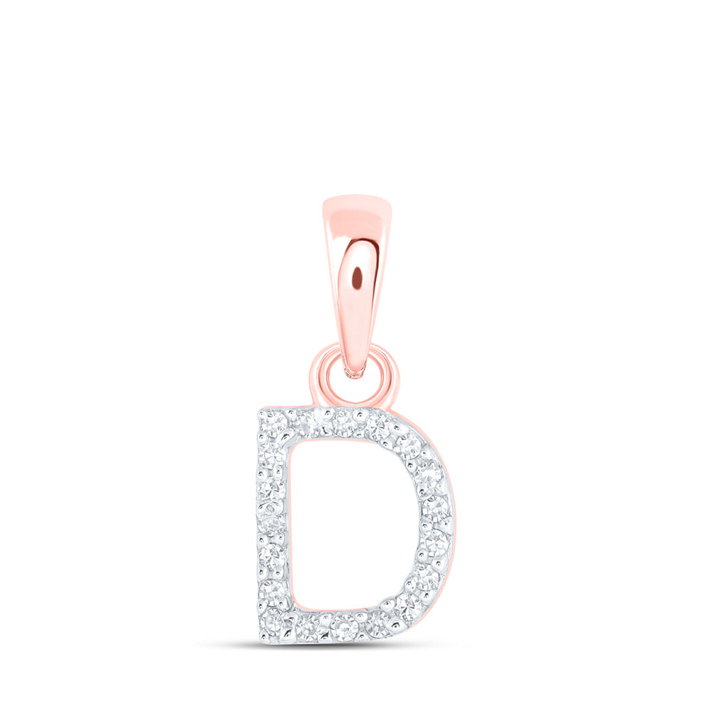 10kt Rose Gold Womens Round Diamond D Initial Letter Pendant 1/20 Cttw