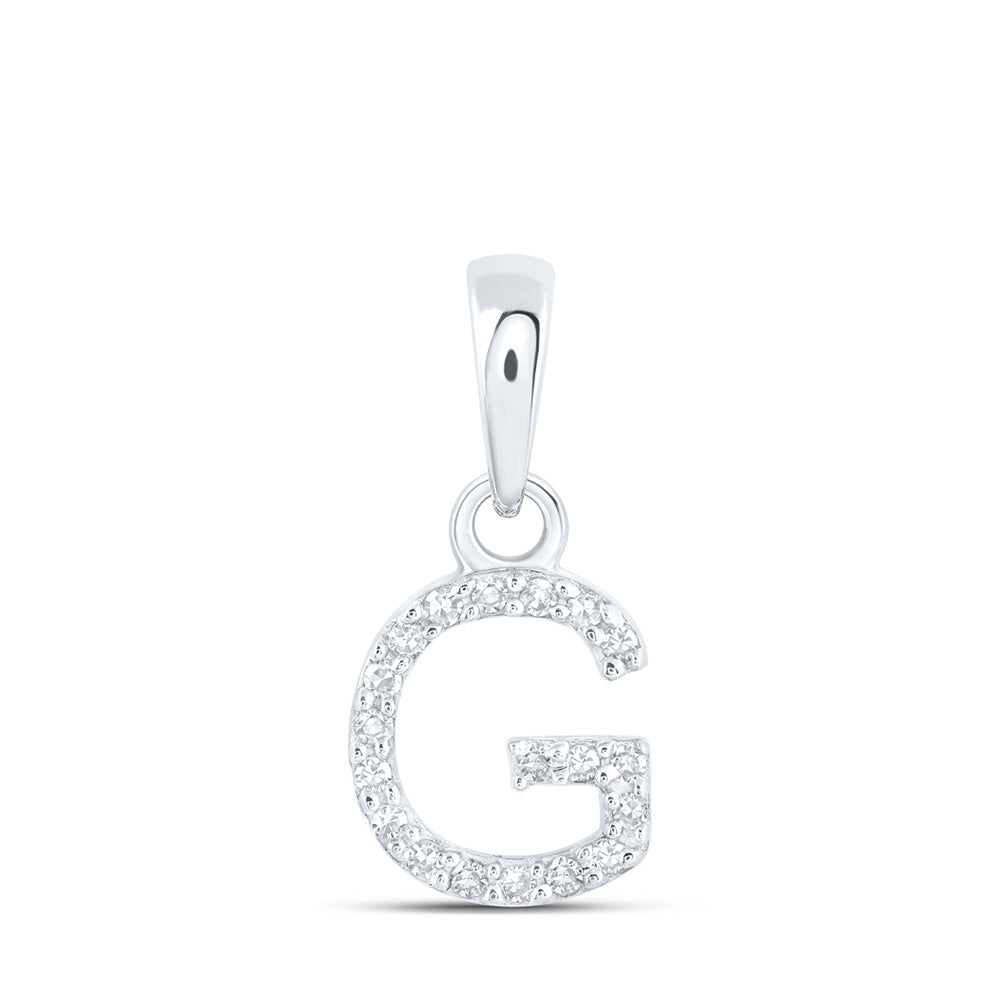 10kt White Gold Womens Round Diamond G Initial Letter Pendant 1/20 Cttw