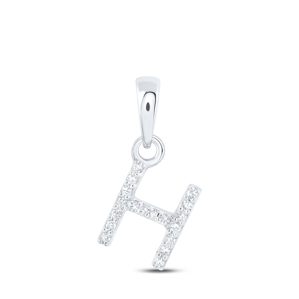 10kt White Gold Womens Round Diamond H Initial Letter Pendant 1/20 Cttw