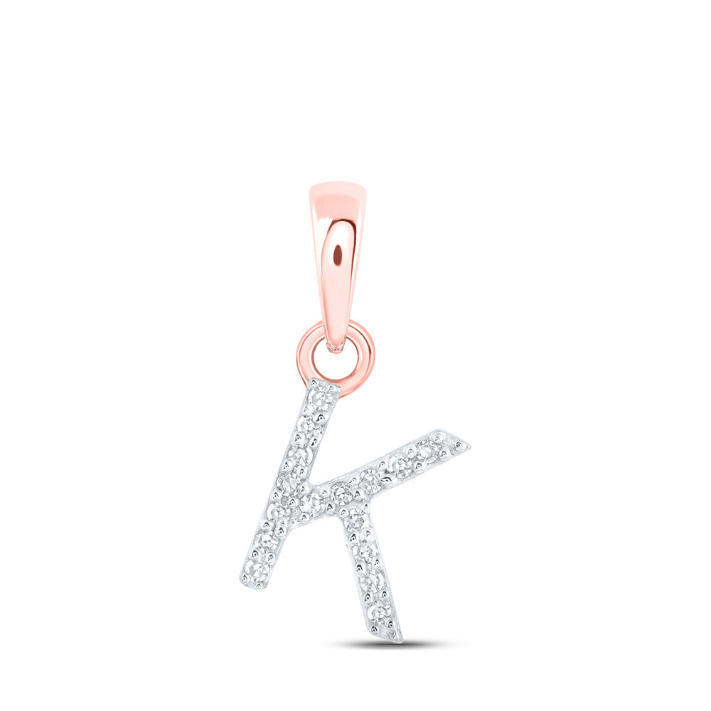 10kt Rose Gold Womens Round Diamond K Initial Letter Pendant .03 Cttw