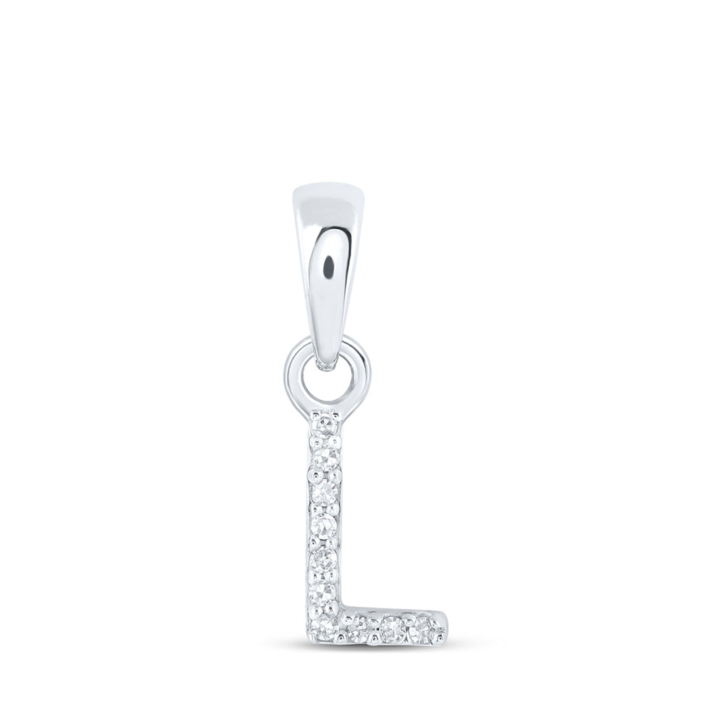 10kt White Gold Womens Round Diamond L Initial Letter Pendant .02 Cttw