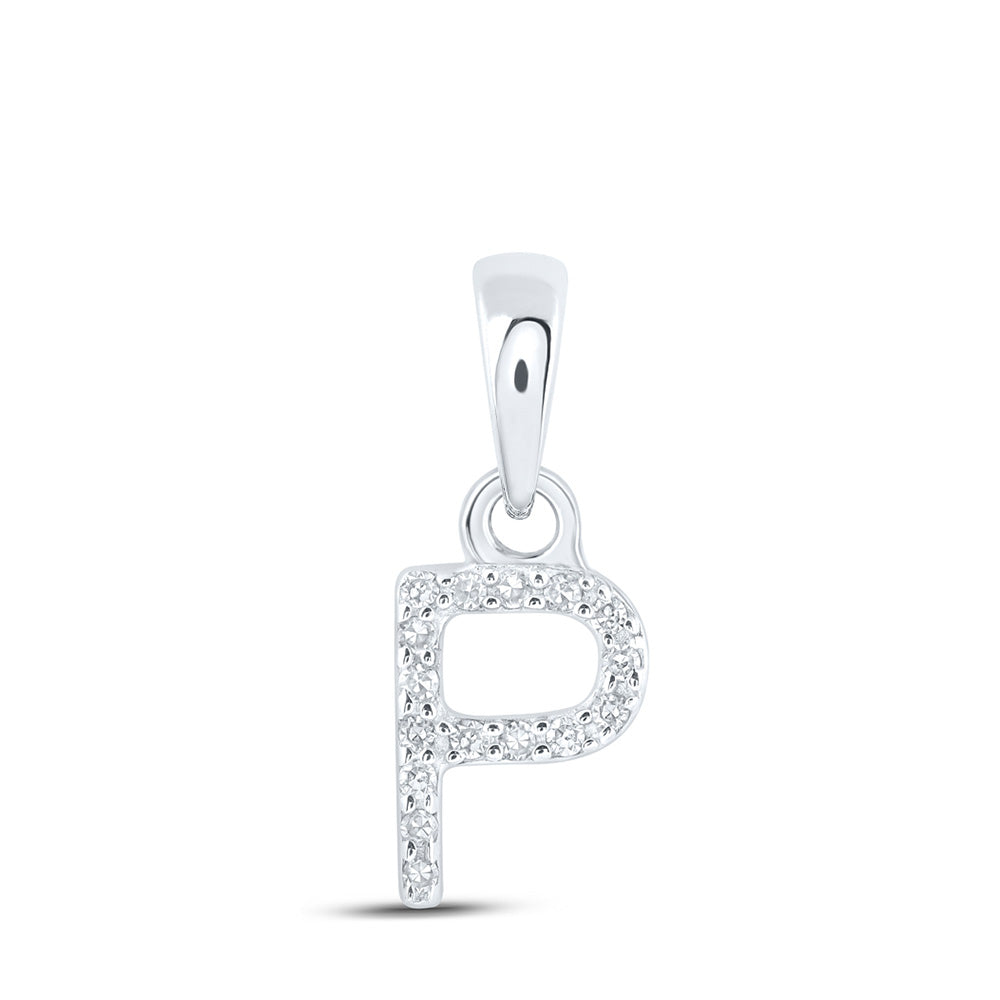 10kt White Gold Womens Round Diamond P Initial Letter Pendant .03 Cttw