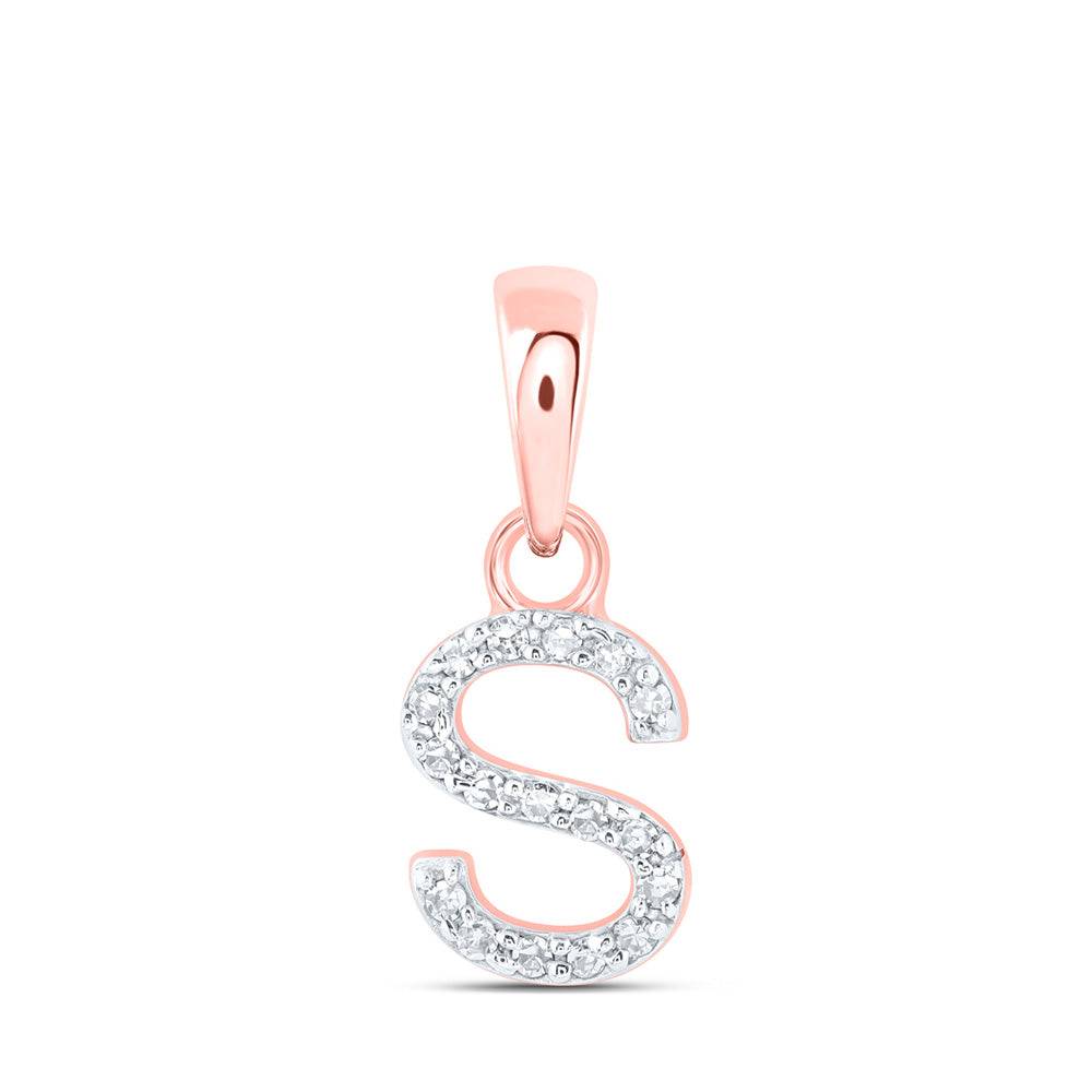 10kt Rose Gold Womens Round Diamond S Initial Letter Pendant 1/20 Cttw