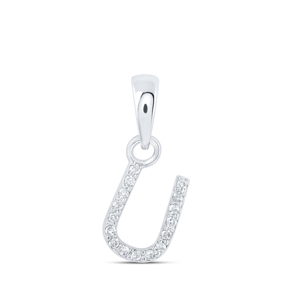 10kt White Gold Womens Round Diamond U Initial Letter Pendant .03 Cttw