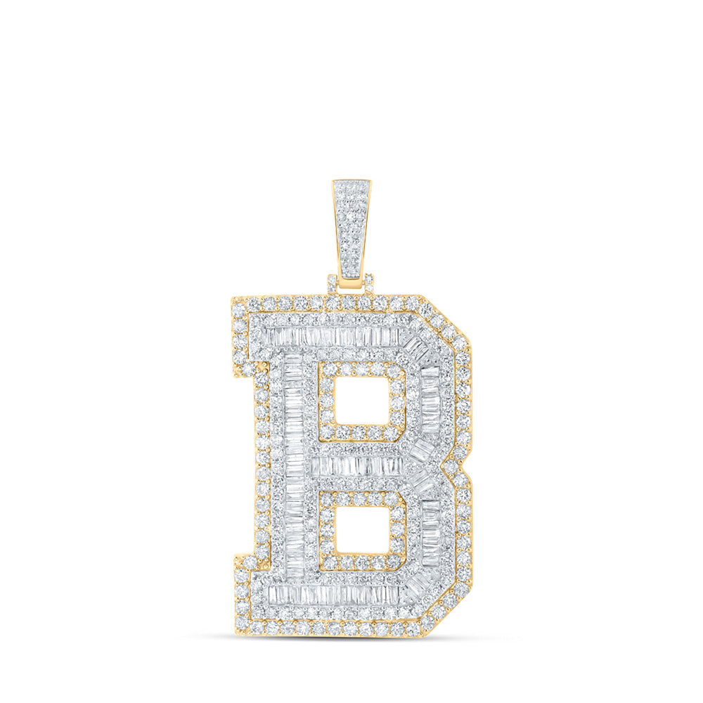 10kt Yellow Gold Mens Baguette Diamond B Initial Letter Charm Pendant 6-1/3 Cttw