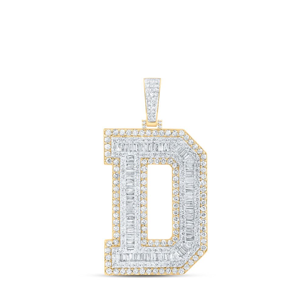 10kt Yellow Gold Mens Baguette Diamond D Initial Letter Charm Pendant 6 Cttw