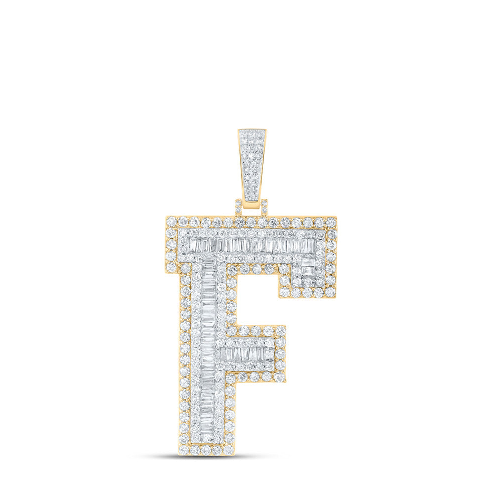 10kt Yellow Gold Mens Baguette Diamond F Initial Letter Charm Pendant 4-5/8 Cttw