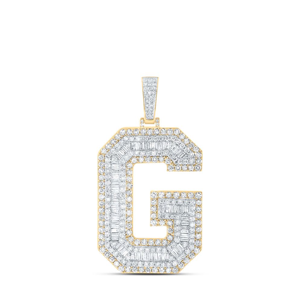 10kt Yellow Gold Mens Baguette Diamond G Initial Letter Charm Pendant 5-7/8 Cttw