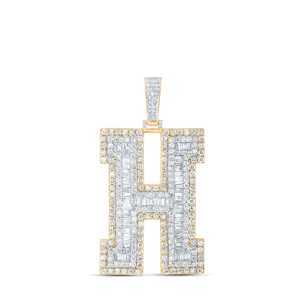 10kt Yellow Gold Mens Baguette Diamond H Initial Letter Charm Pendant 6 Cttw