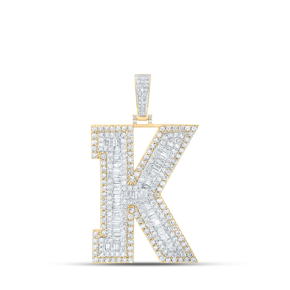 10kt Yellow Gold Mens Baguette Diamond K Initial Letter Charm Pendant 6 Cttw