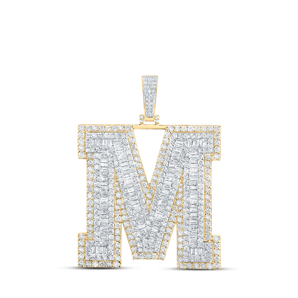 10kt Yellow Gold Mens Baguette Diamond M Initial Letter Charm Pendant 9 Cttw