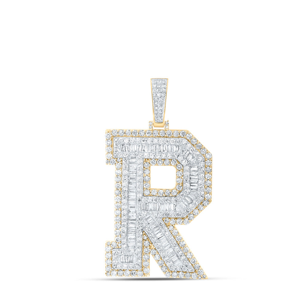 10kt Yellow Gold Mens Baguette Diamond R Initial Letter Charm Pendant 6 Cttw