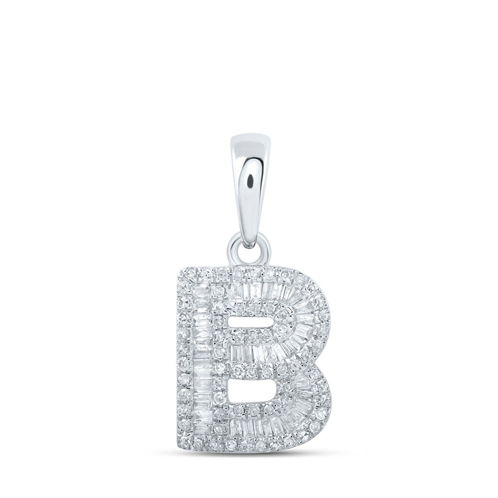 10kt White Gold Womens Baguette Diamond B Initial Letter Pendant 3/8 Cttw