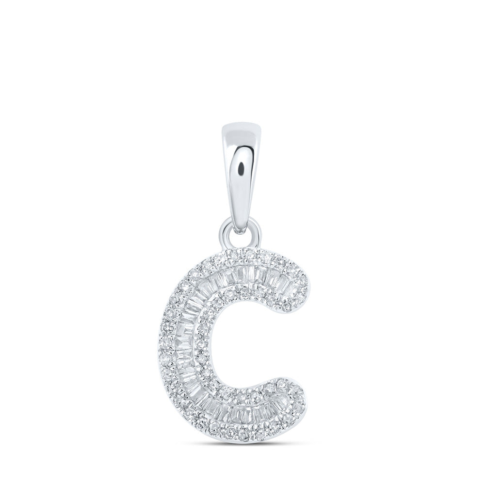 10kt White Gold Womens Baguette Diamond C Initial Letter Pendant 1/4 Cttw