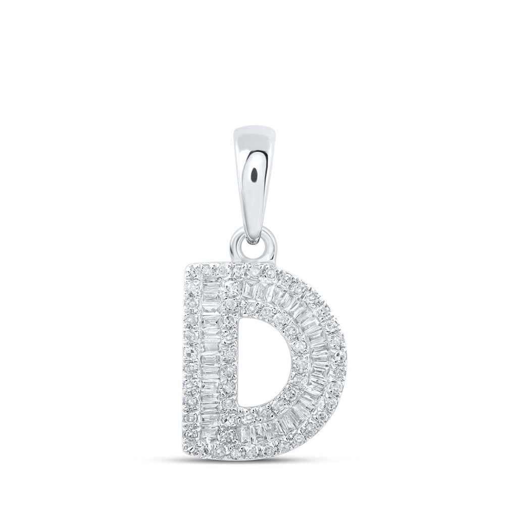 10kt White Gold Womens Baguette Diamond D Initial Letter Pendant 1/3 Cttw