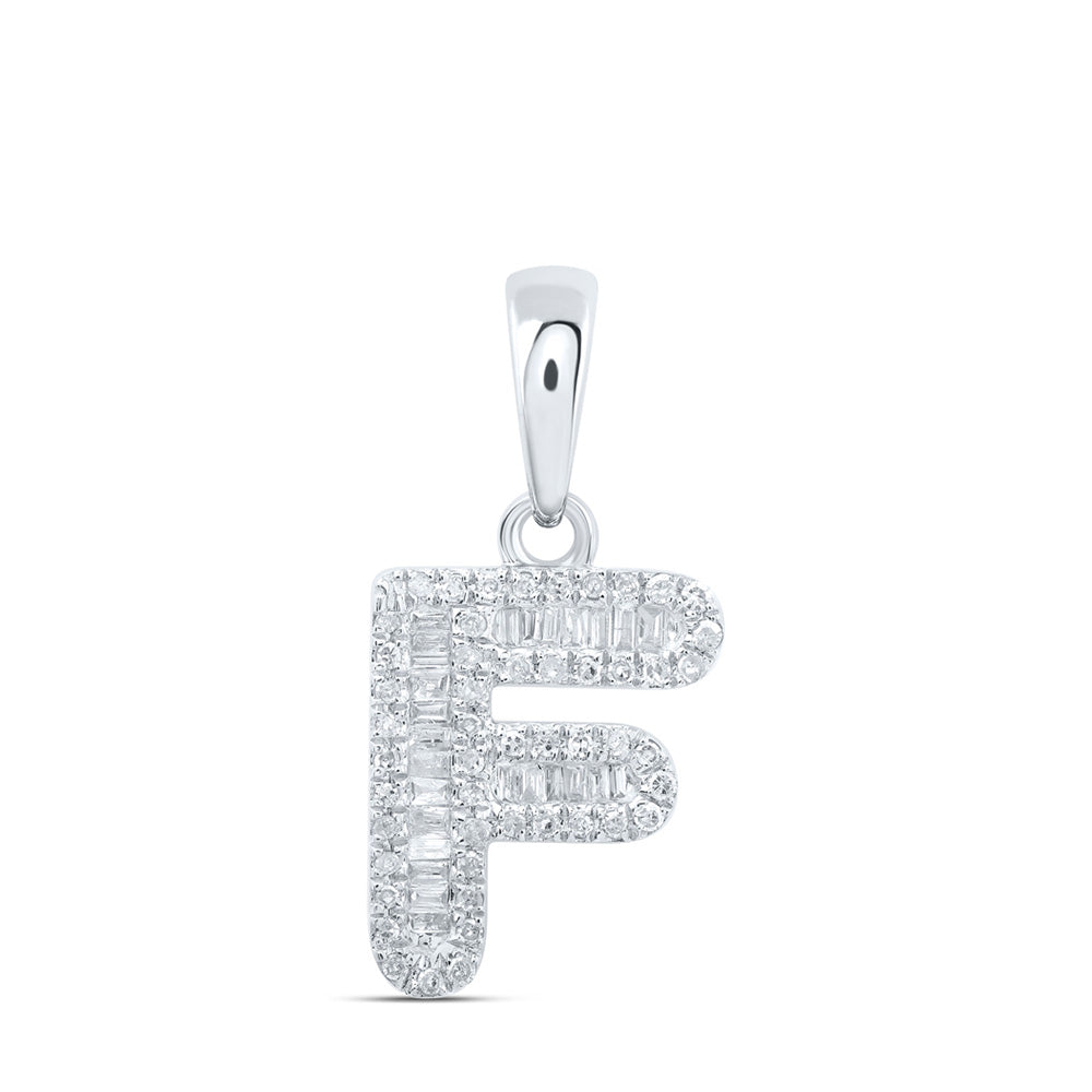 10kt White Gold Womens Baguette Diamond F Initial Letter Pendant 1/3 Cttw