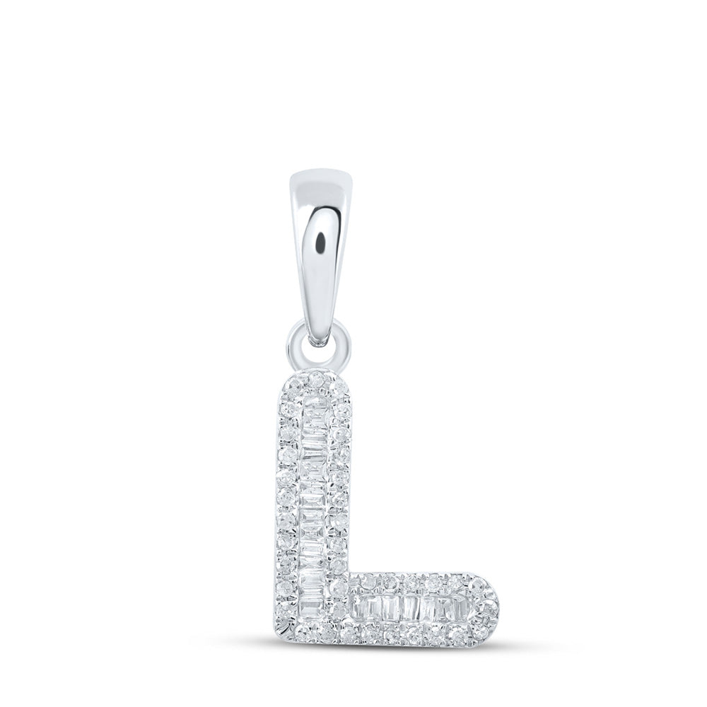 10kt White Gold Womens Baguette Diamond L Initial Letter Pendant 1/4 Cttw