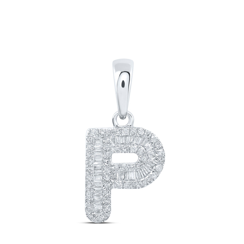 10kt White Gold Womens Baguette Diamond P Initial Letter Pendant 1/3 Cttw