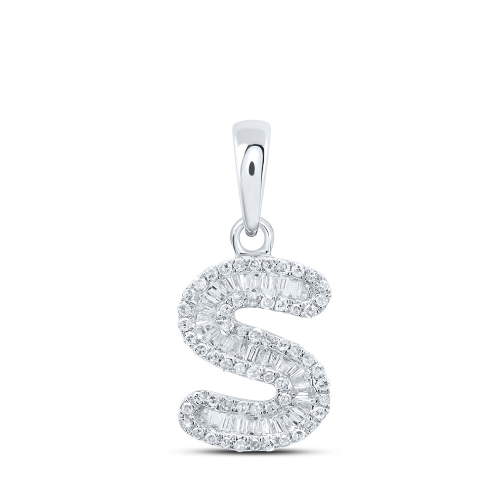 10kt White Gold Womens Baguette Diamond S Initial Letter Pendant 1/3 Cttw