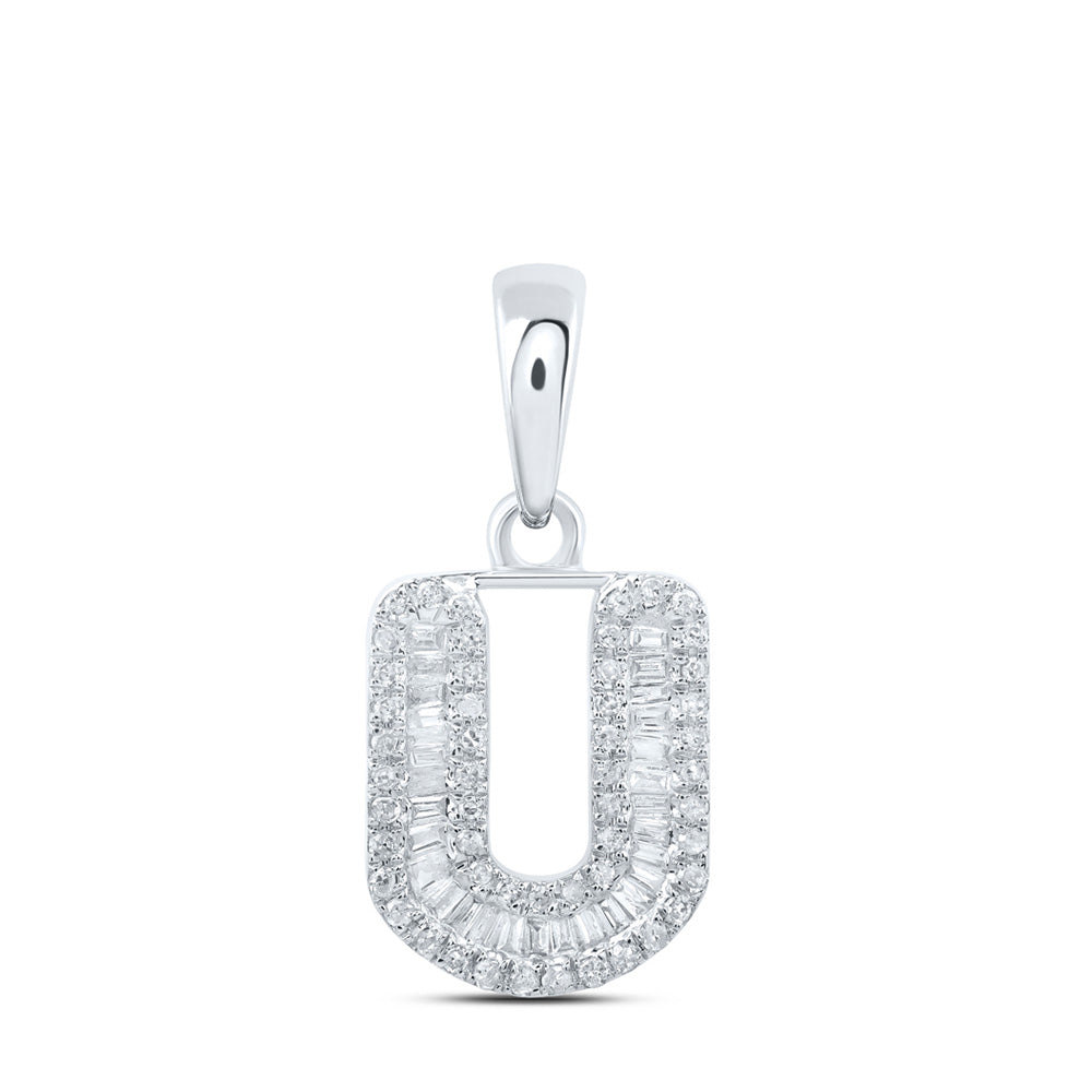 10kt White Gold Womens Baguette Diamond U Initial Letter Pendant 1/3 Cttw