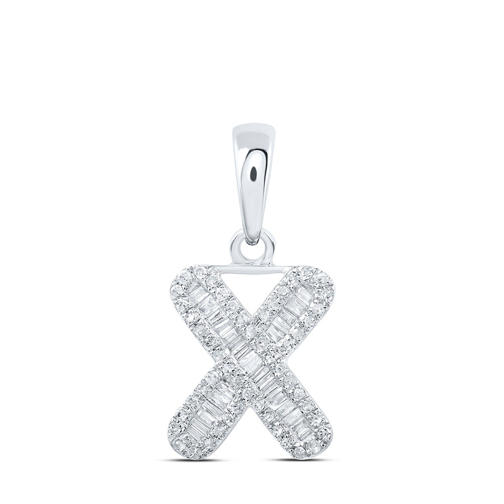 10kt White Gold Womens Baguette Diamond X Initial Letter Pendant 1/3 Cttw