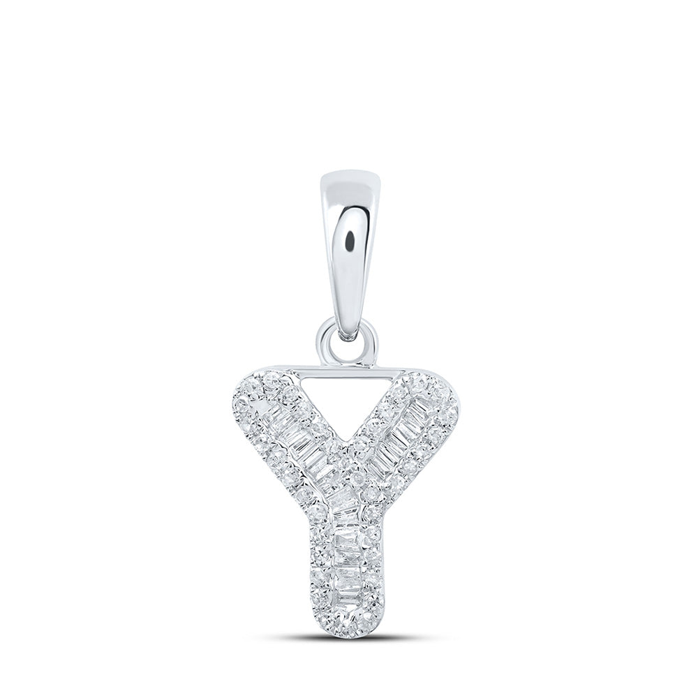 10kt White Gold Womens Baguette Diamond Y Initial Letter Pendant 1/5 Cttw