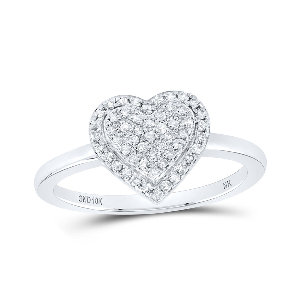 10kt White Gold Womens Round Diamond Heart Ring 1/4 Cttw