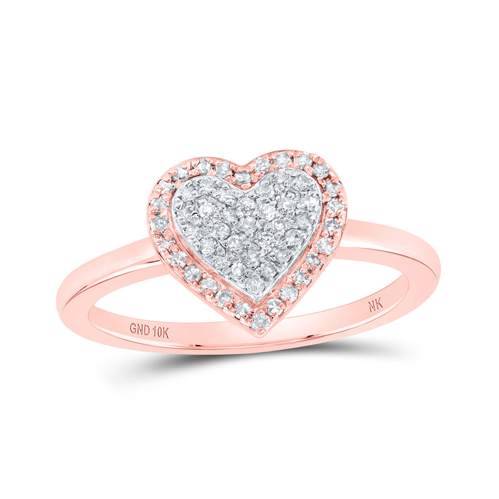 10kt Rose Gold Womens Round Diamond Heart Ring 1/4 Cttw