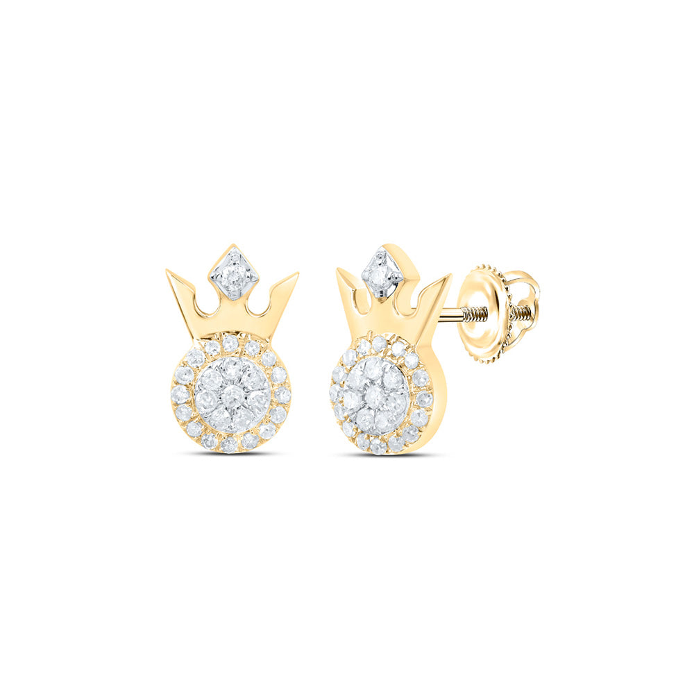 10kt Yellow Gold Womens Round Diamond Crown Earrings 1/5 Cttw