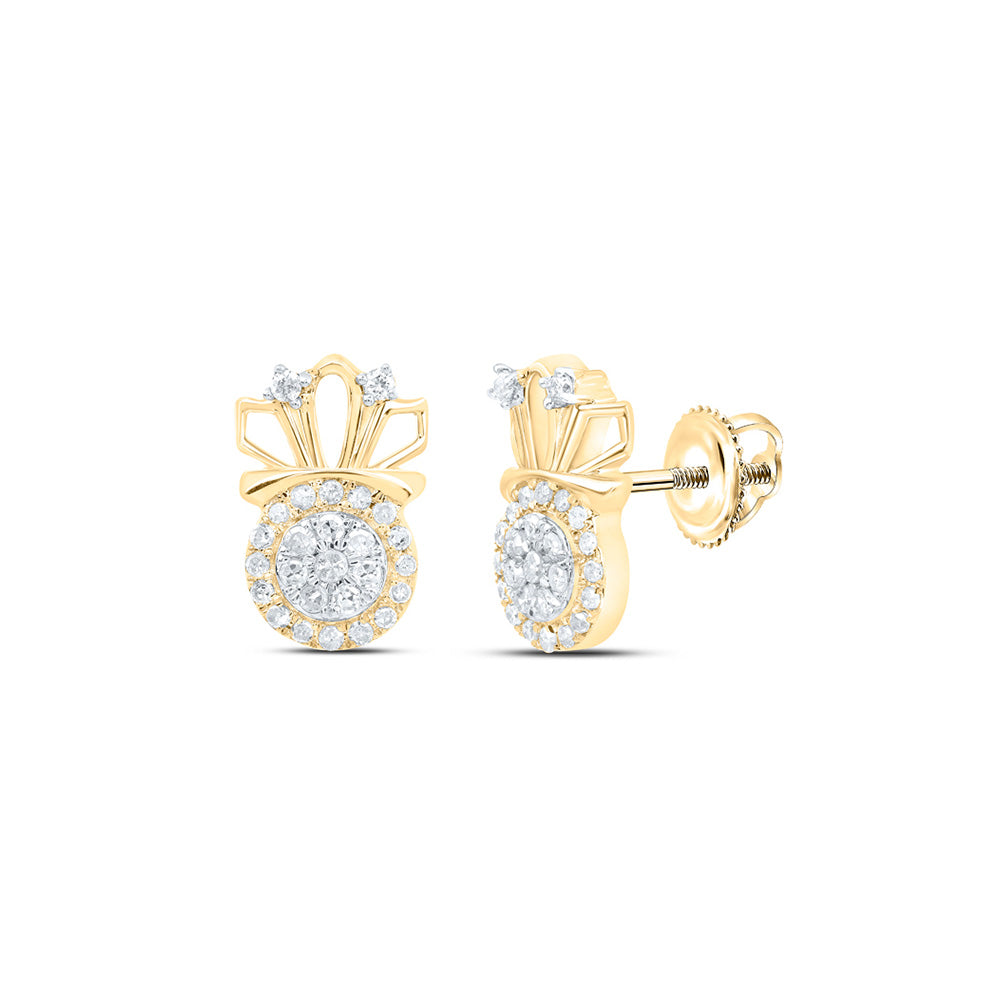 10kt Yellow Gold Womens Round Diamond Crown Earrings 1/5 Cttw