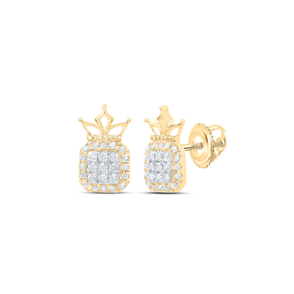 10kt Yellow Gold Womens Round Diamond Crown Earrings 1/5 Cttw